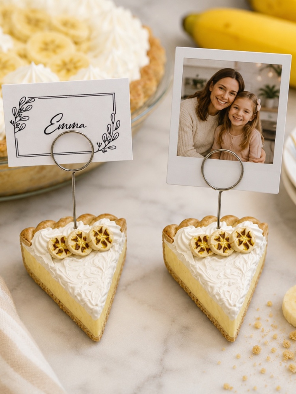 Banana Cream Pie Photo & Place Card Holder Set of 2 | Handmade Dessert